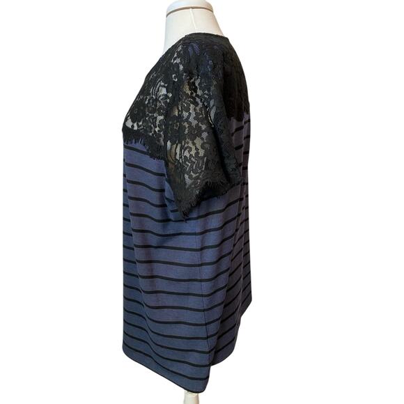 Roz & Ali NWOT Women's 2X Whimsigoth Stripe Sheer Lace Short Sleeve Top Boho - Picture 2 of 7